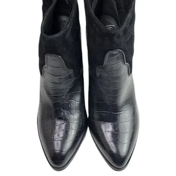 Matisse‎ X Understated Black Leather Boot Done N Dusted Suede Pointy Toe Western - Picture 6 of 10